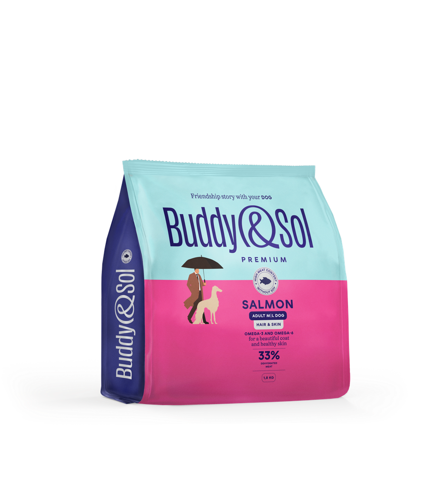 Сухой корм Buddy&amp;Sol PREMIUM HAIR&amp;SKIN с лососем для взрослых собак средних и крупных пород 1,8 кг