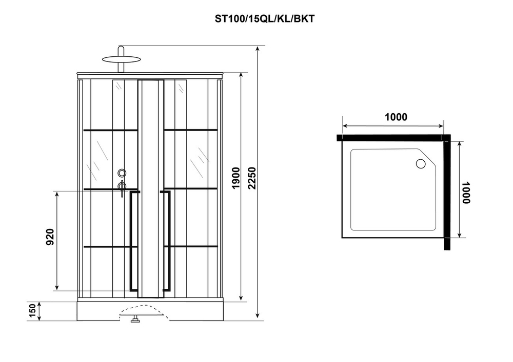 Душевая кабина Niagara Standart ST100/15QL/KL/BKT (100х100х225) низкий поддон(15см),черный,стекло прозрачное,3 места