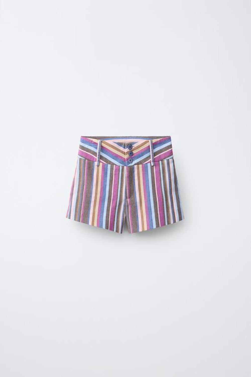ZARA ШОРТЫ В ПОЛОСКУ С ШИРОКИМ ПОЯСОМ, КОРИЧНЕВО-СИНИЙ