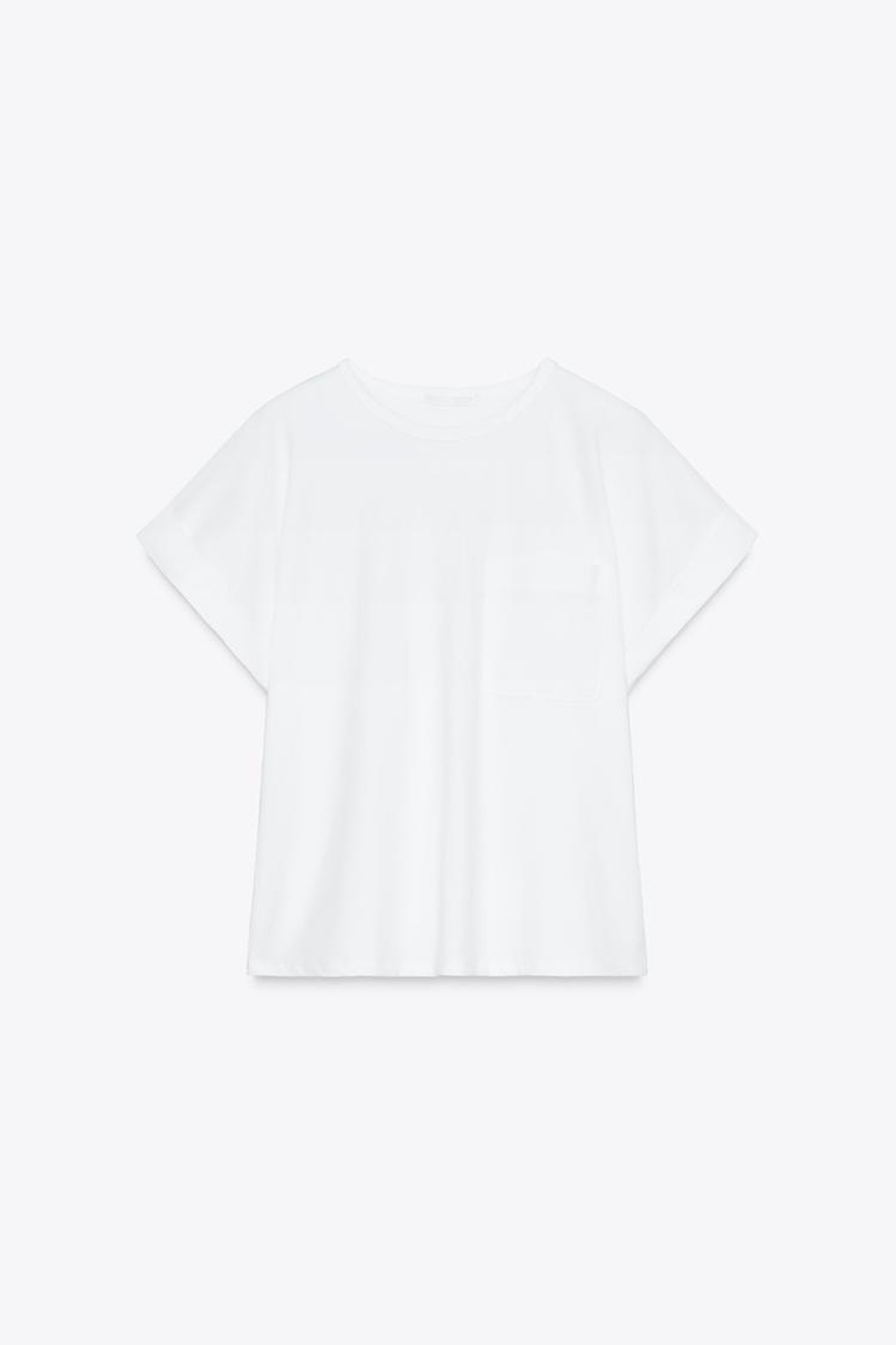 ZARA ФУТБОЛКА С КАРМАНОМ ИЗ ПОПЛИНА, БЕЛЫЙ