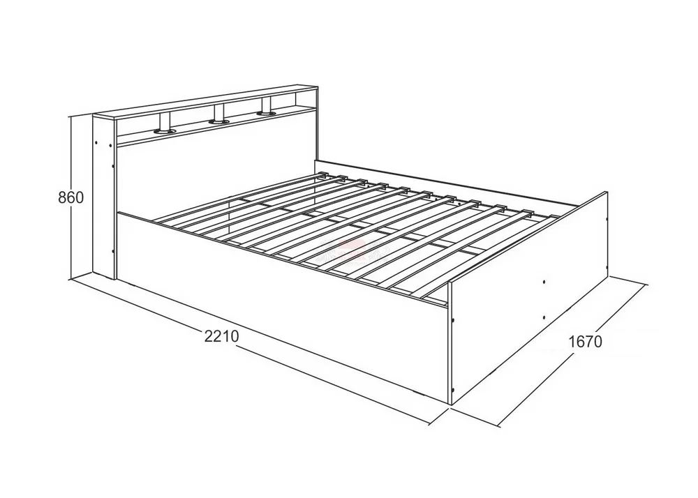 Кровать Ольга-17 реечное ладе дуб крафт серый/дуб крафт белый 1600