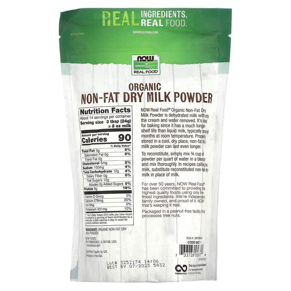 NOW Foods, Real Food, органическое обезжиренное сухое молоко 340 г (12 унций)
