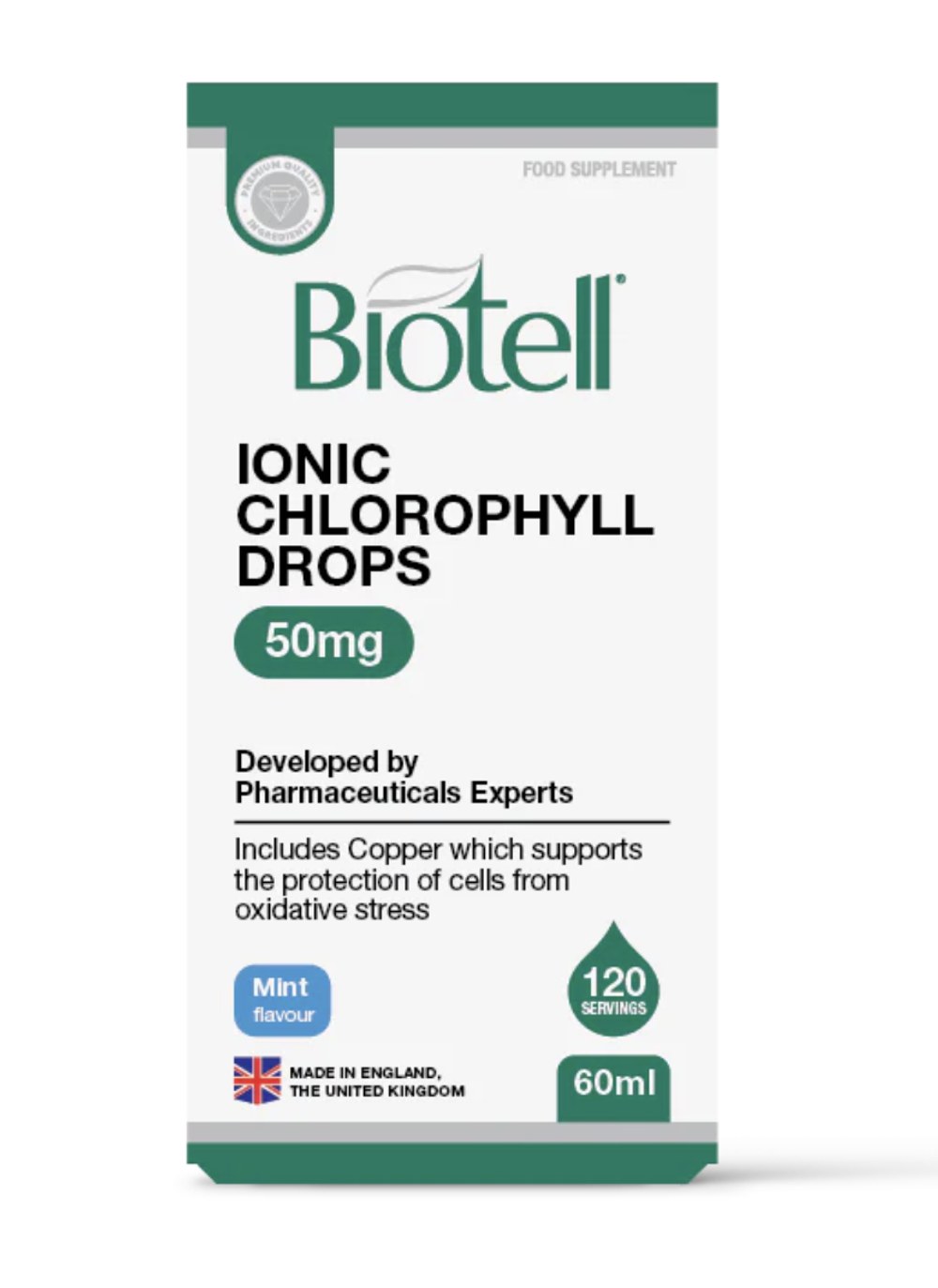 BioTell - Liquid Ionic Chlorophyll Drops 50 mg + Mint Flavor, 60 ml