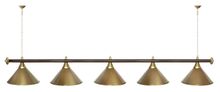Лампа STARTBILLIARDS 5 пл. (плафоны антик медь,штанга коричневая,фурнитура золото)
