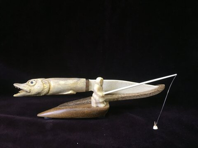 "На рыбалке", листорез, настольный письменный набор из кости