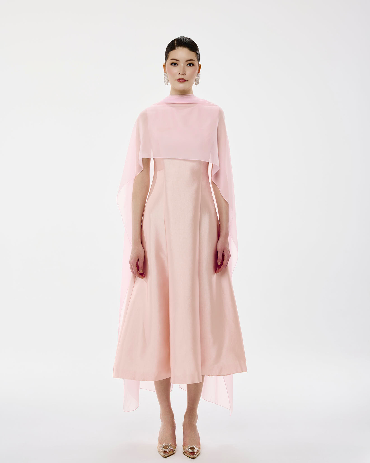 Платье с шарфом розовое