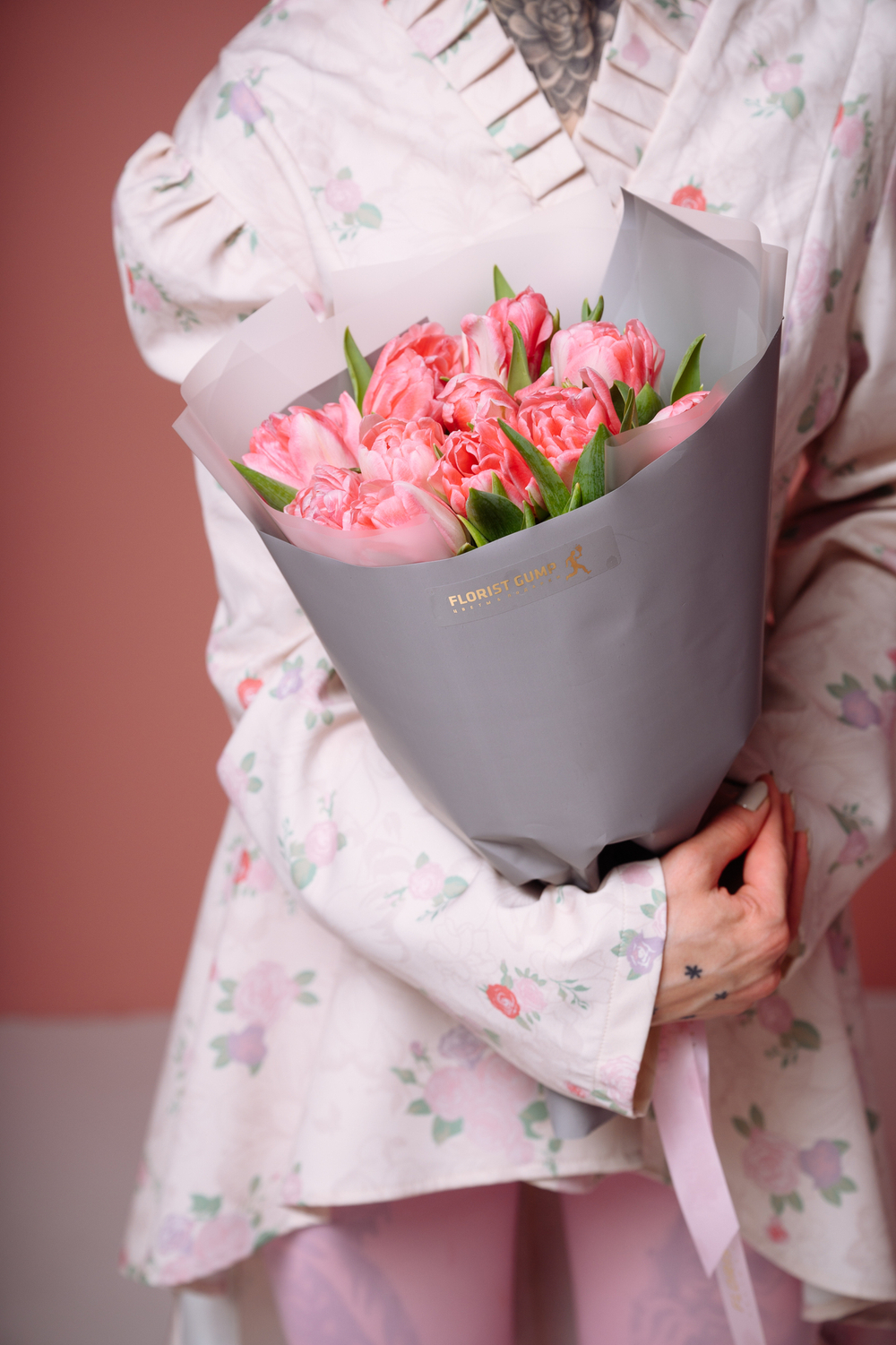 Моно букет из розовых тюльпанов