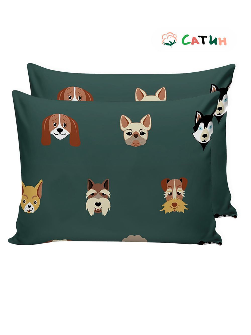 Постельное белье Milky Garden "Dogs (сатин)/Жизель (сатин)" 1,5-сп  Наволочка 50х70 см 2 шт  Простынь  150х215 см  Пододеяльник 145х215 см