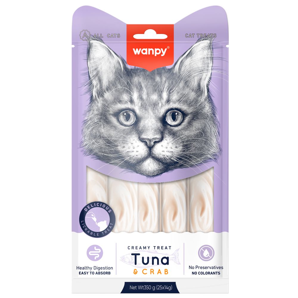 Wanpy Cat Лакомство для кошек нежное пюре тунец краб 25х14г