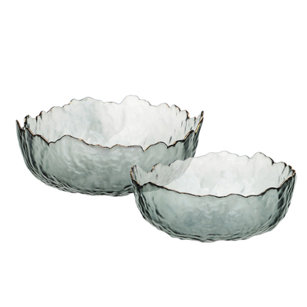 MILLIMI Набор салатников 2 шт, 17x16,5x7,5см / 20x20x9см, стекло, серый с золотой каймой