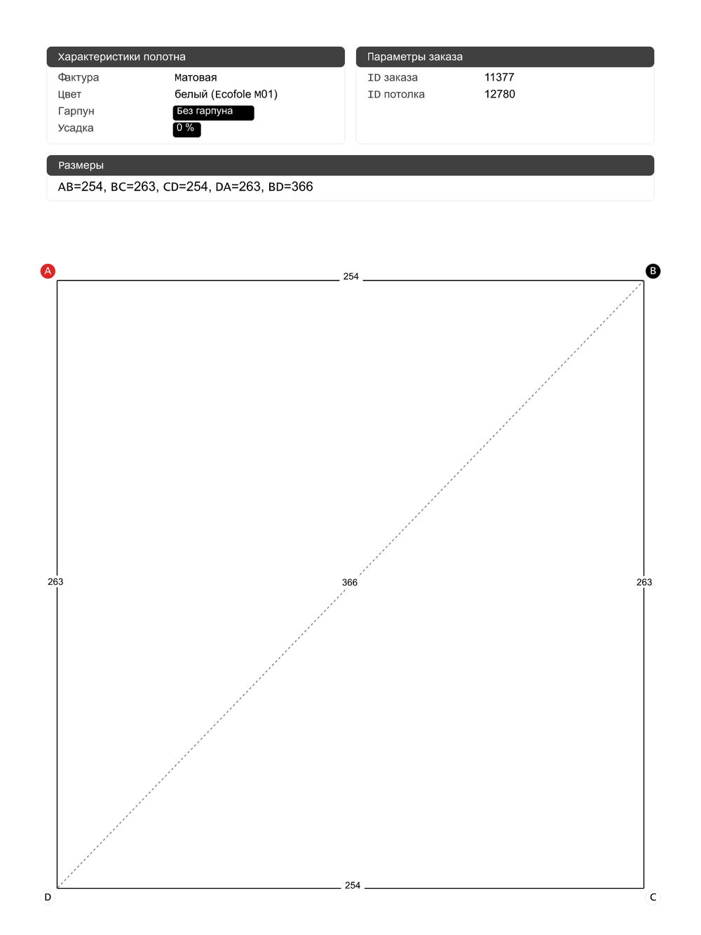Матовый натяжной потолок 5.7 м2