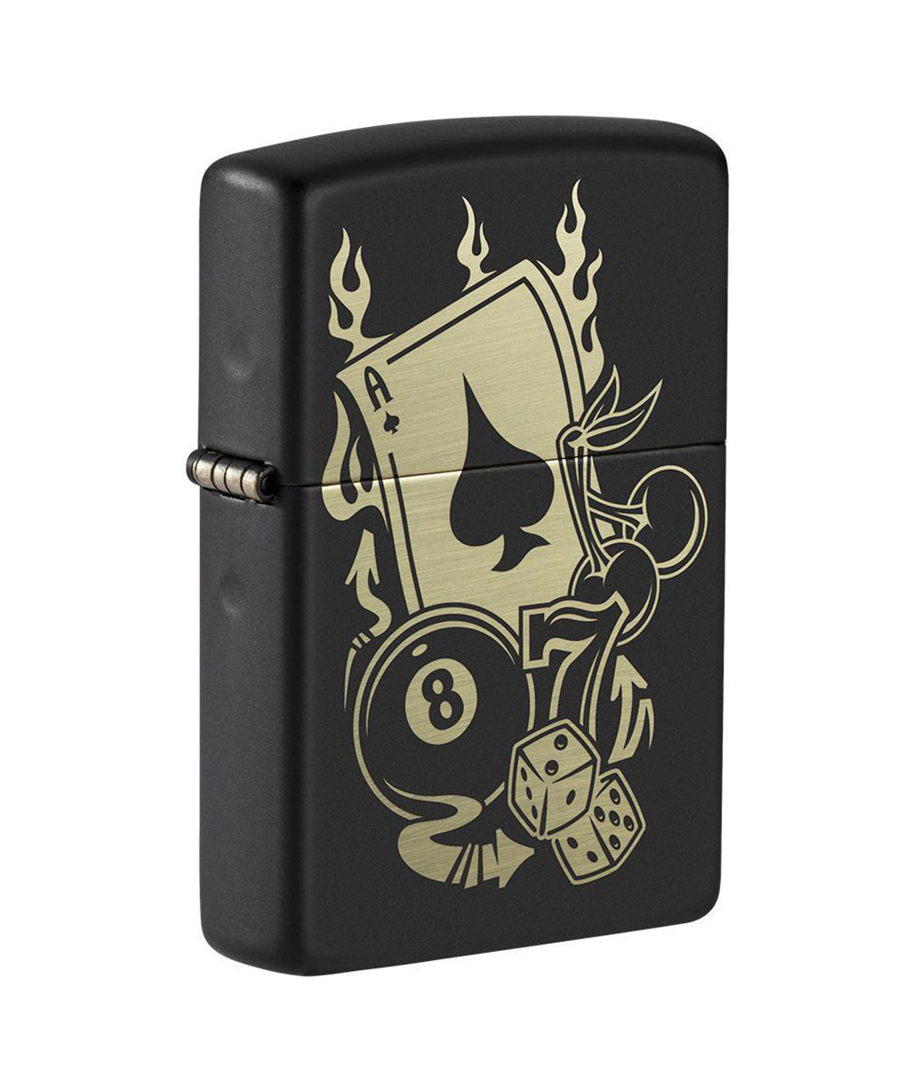 Зажигалка Zippo Gambling Design, покрытие Black Matte, латунь/сталь, чёрная, матовая