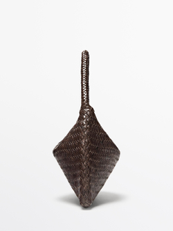 Massimo Dutti Маленькая плетеная кожаная сумка через плечо, коричневый