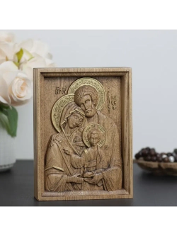 Святое семейство икона деревянная резная, ясень (2)