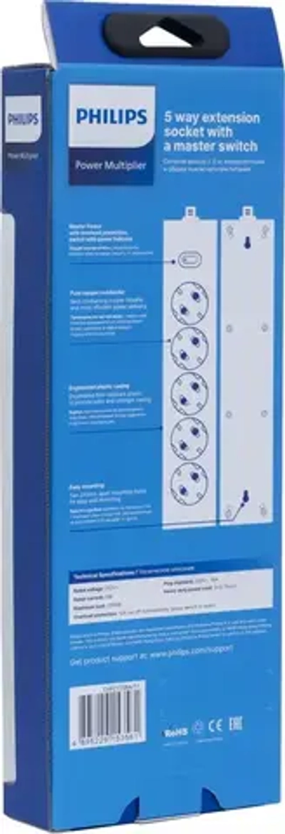 Philips сетевой фильтр 5 Розеток, кабель - 2M черный