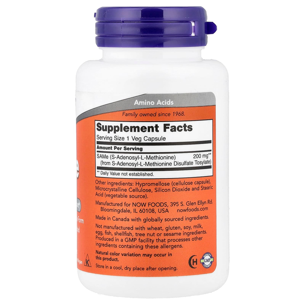 NOW Foods, SAMe, 200 мг, 60 растительных капсул