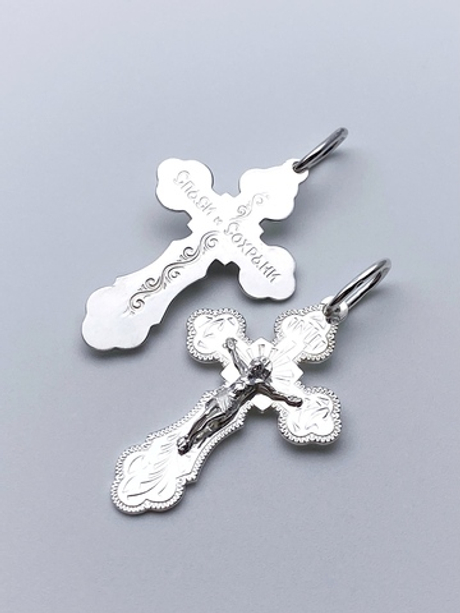 Крест из серебра/Родий/С подвижным ухом/С алмазной огранкой