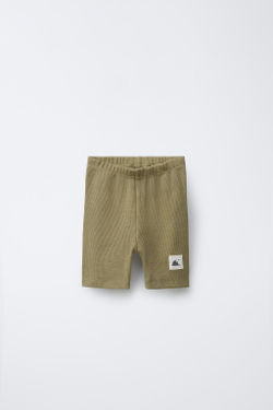 ZARA ШОРТЫ-ВЕЛОСИПЕДКИ В РУБЧИК С НАШИВКОЙ, ХАКИ