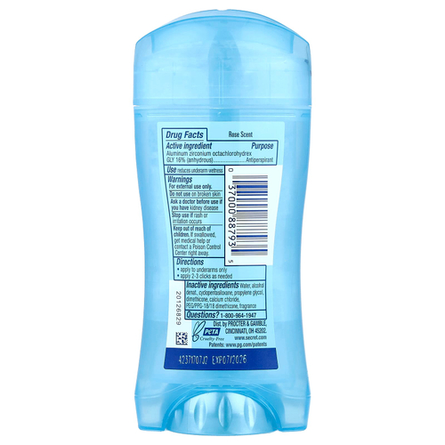 Secret, прозрачный гель-антиперспирант / дезодорант, 48 часов, нежная роза, 73 г (2,6 унции)