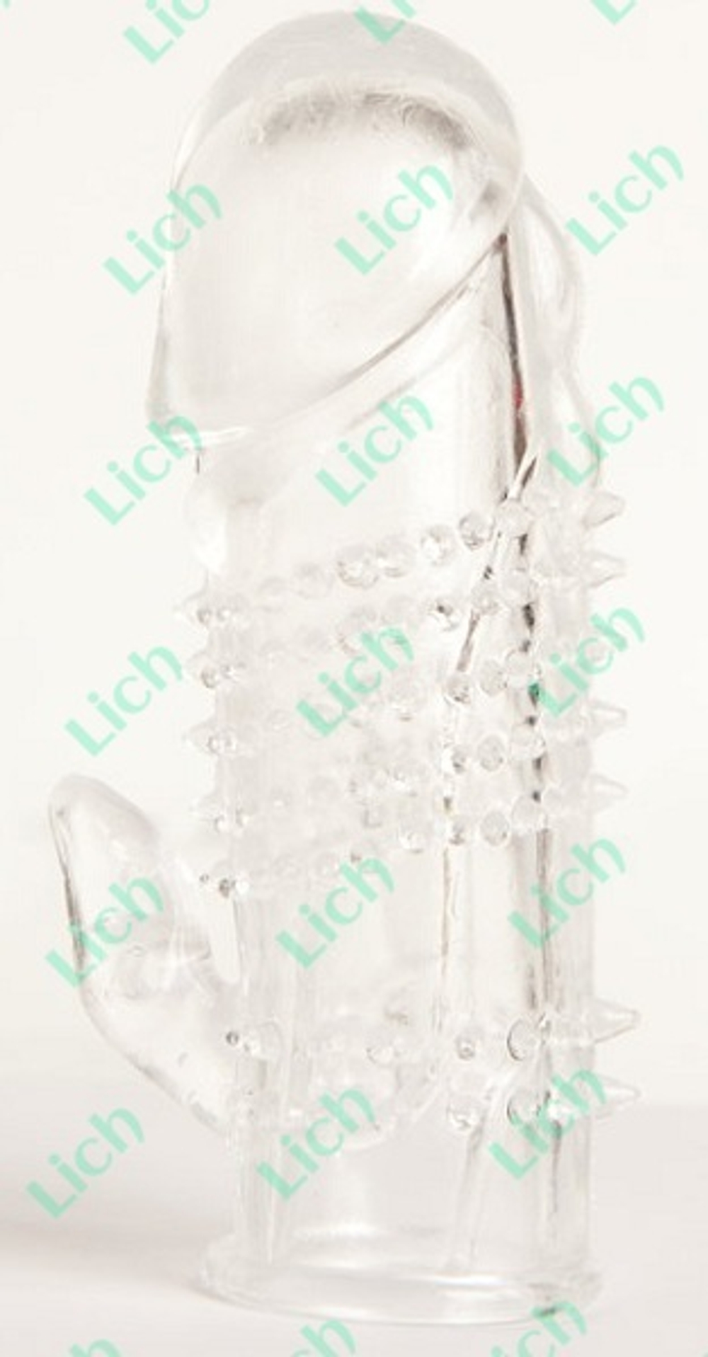 Прозрачная гелевая насадка с шипами и клиторальным отростком