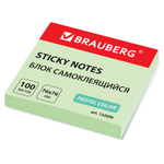 Блок самоклеящийся (стикеры) BRAUBERG, ПАСТЕЛЬНЫЙ, 76×76 мм, 100 листов, зеленый, 122696