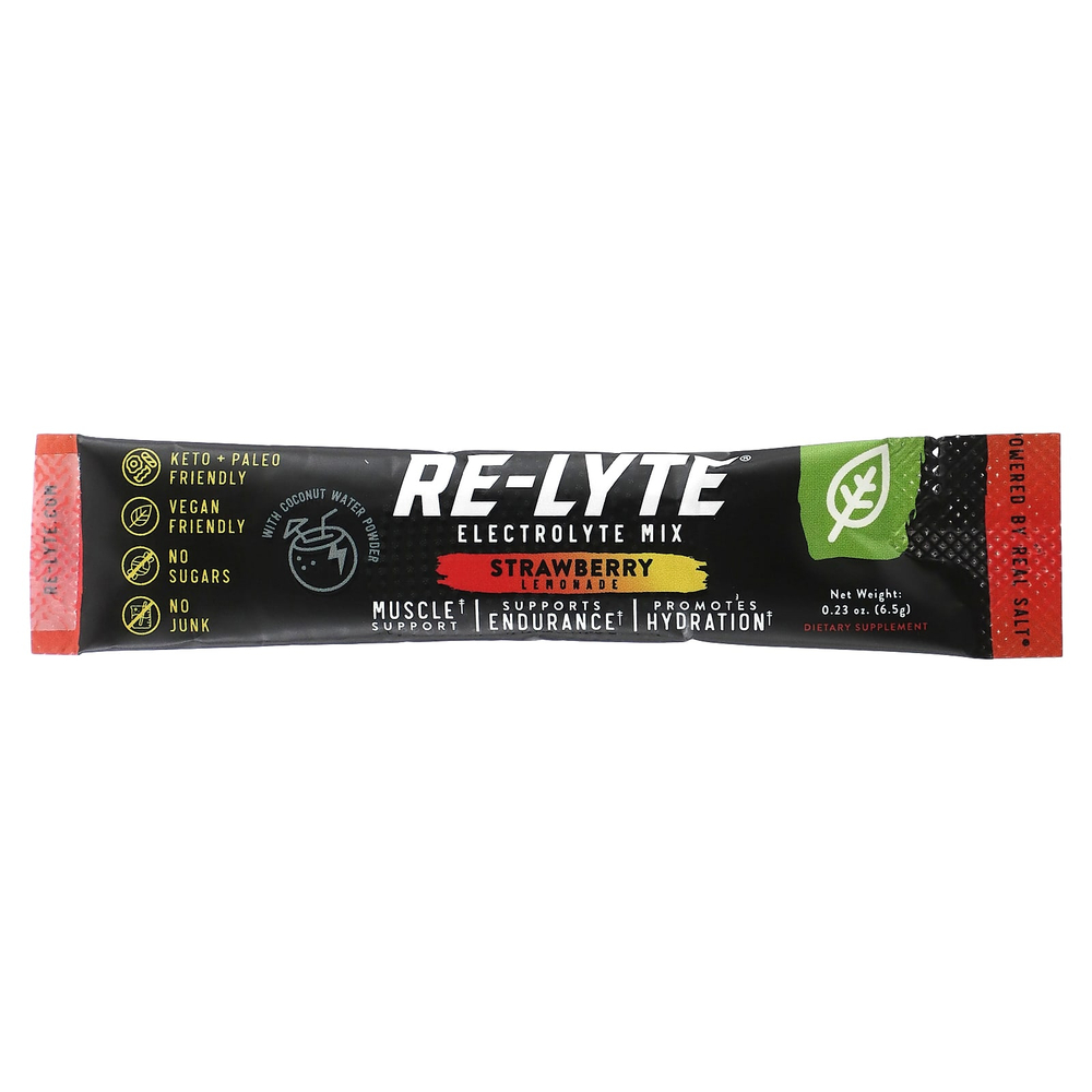 Redmond, Re-Lyte, смесь электролитов, со вкусом клубничного лимонада, 15 стиков по 6,5 г (0,23 унции)