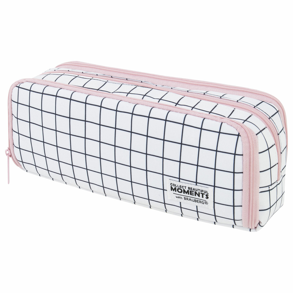 Пенал-органайзер BRAUBERG 2 откидные планки полиэстер 23x9х7 см "Checkered white" (2 штуки в упаковке)