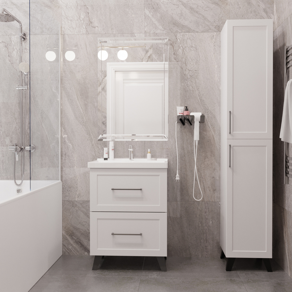 Тумба д/ванной "РИФ-60" 2 ящика  белый под рак."Fest- 60"  мебельный (Sanita Luxe)(ПВХ)