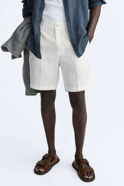 ZARA ШОРТЫ ИЗ 100% ЛЬНА, БЕЛЫЙ