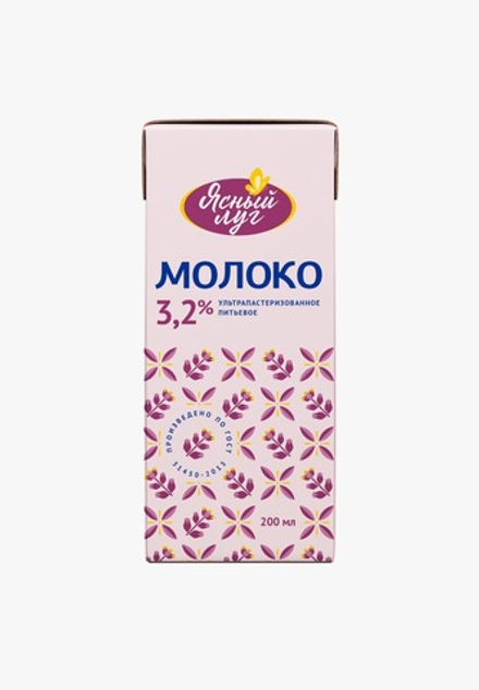 Молоко "Ясный луг" 3,2% (1л) (slim с крышкой)