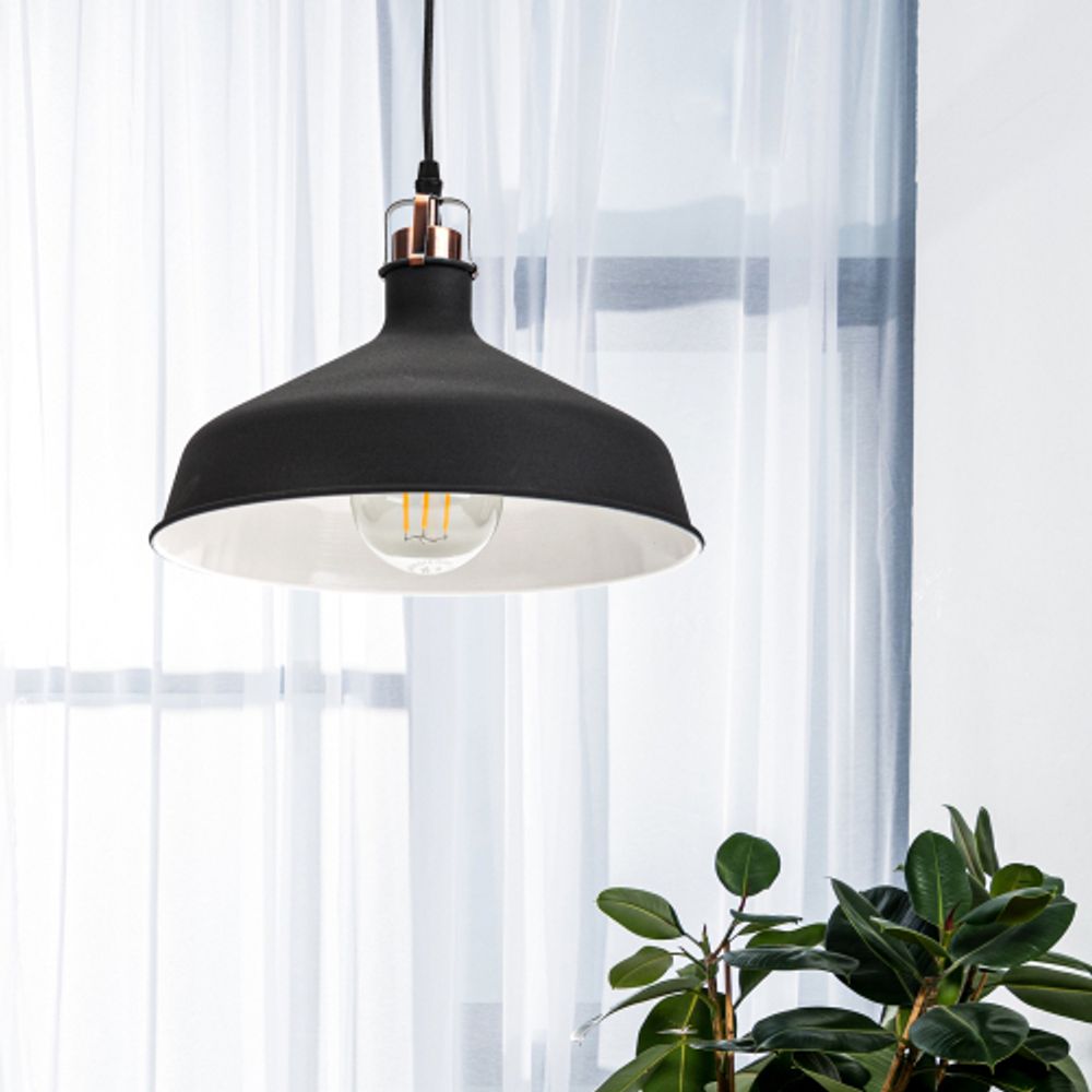 Светильник подвесной (подвес) ЭРА PL2 BK/RC металл, E27, max 60W, высота плафона 200мм, подвеса 780мм, черный/медь | Подвесы в стиле LOFT