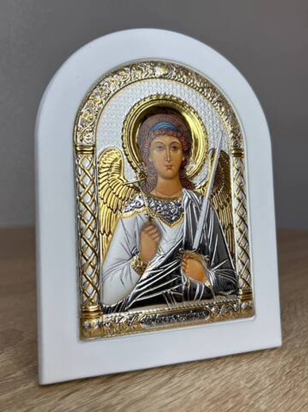 Ангел Хранитель, икона арочная, белое дерево 105х140