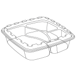 Контейнер одноразовый 1400 мл 229x229x51 мм 3-х секц. чёрный с крышкой PP 1/100