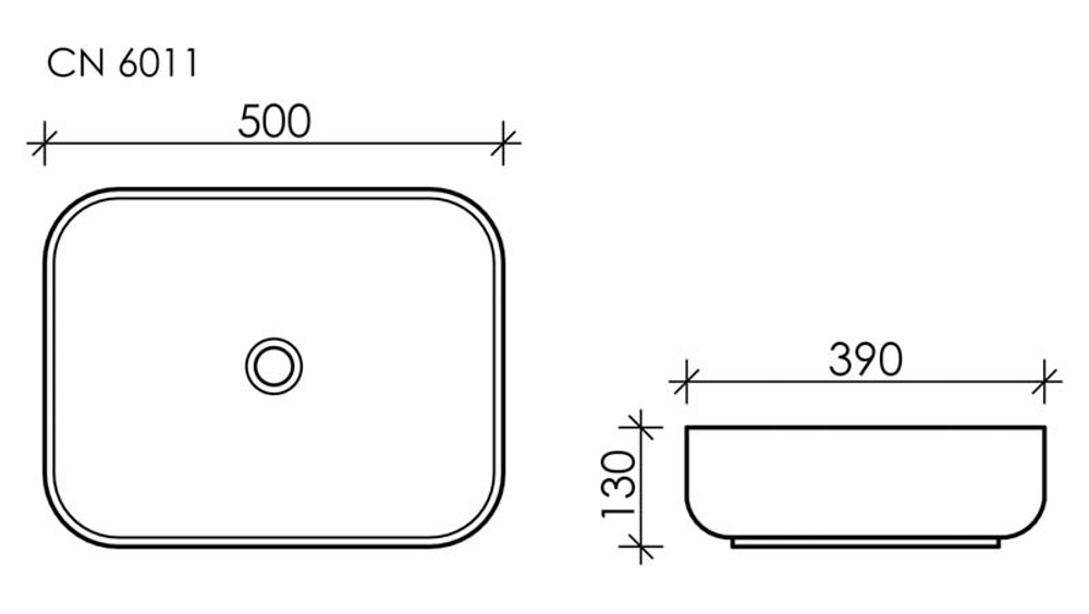 Умывальник чаша накладная прямоугольная Element 500x390x130мм
