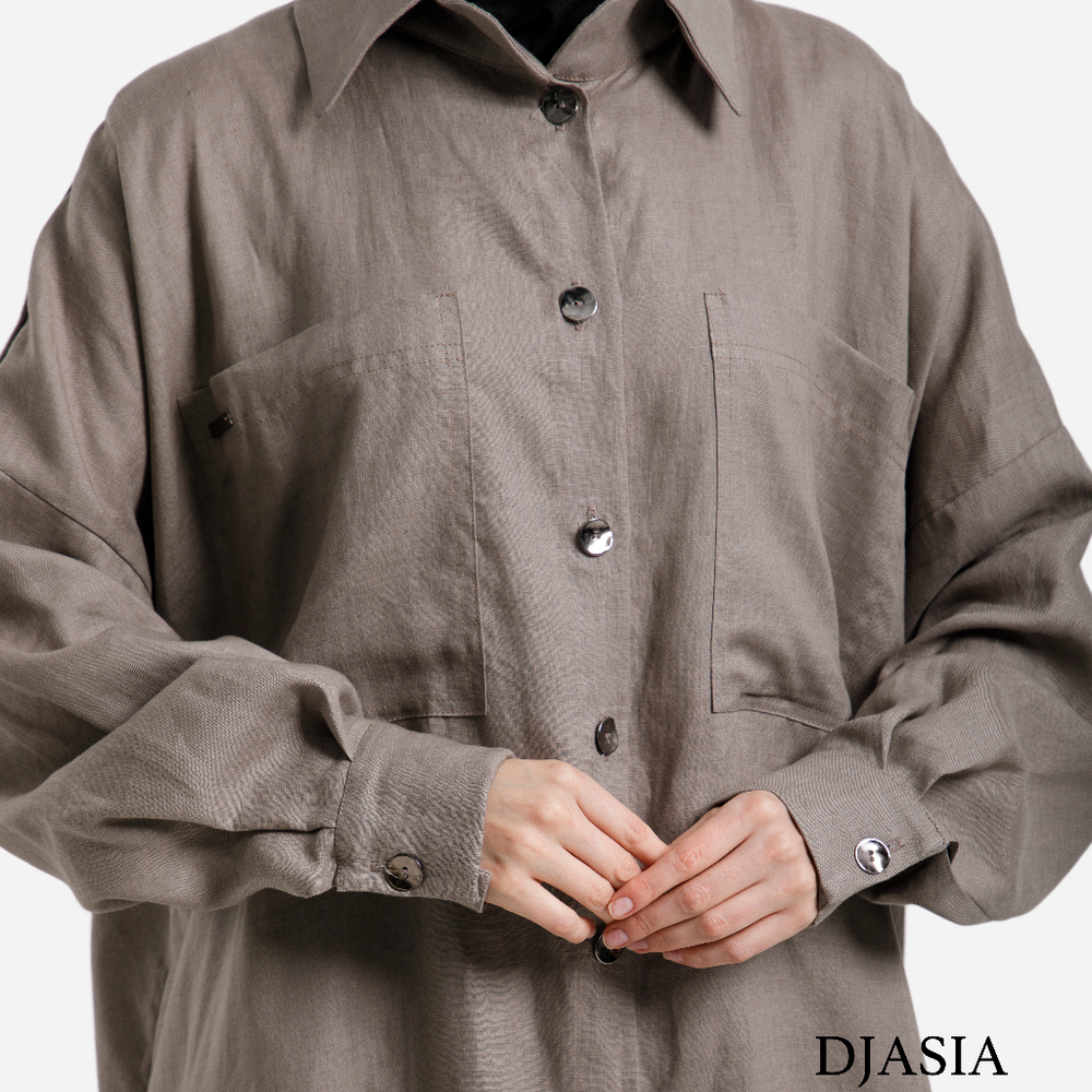 LAYALI LINEN LONG BUTTON DOWN SHİRT
