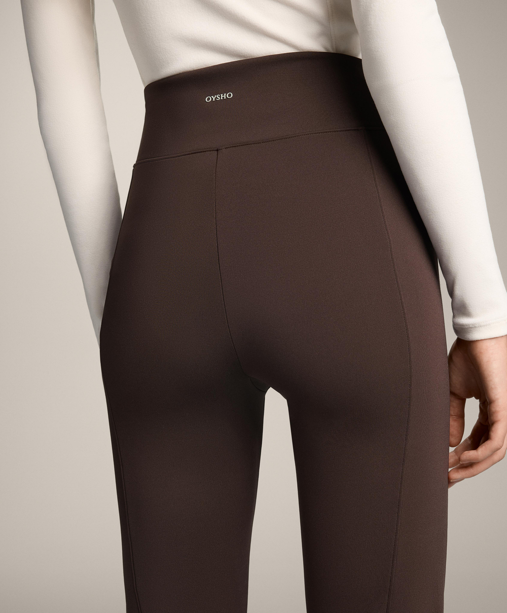 OYSHO Теплые расклешенные брюки с высокой посадкой и карманами, коричневый