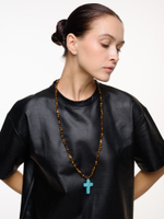 Колье "Stone Cross" из тигрового глаза с турквенитом