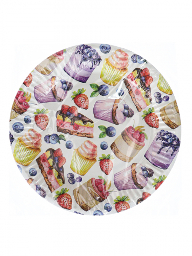 Тарелка бумажная Вкусняшки (17 см, 6 шт) флоупак ФЛ-6206