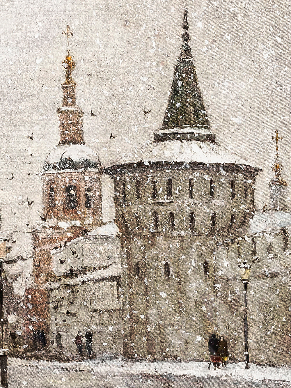 Мехова (Головницкая) Е. П. (р. 1984 г.) Снегопад в Москве. Холст, масло. Россия, 2021 г.