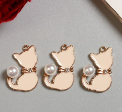 Подвеска "Белый котёнок с жемчужинкой" золото 3х2 см