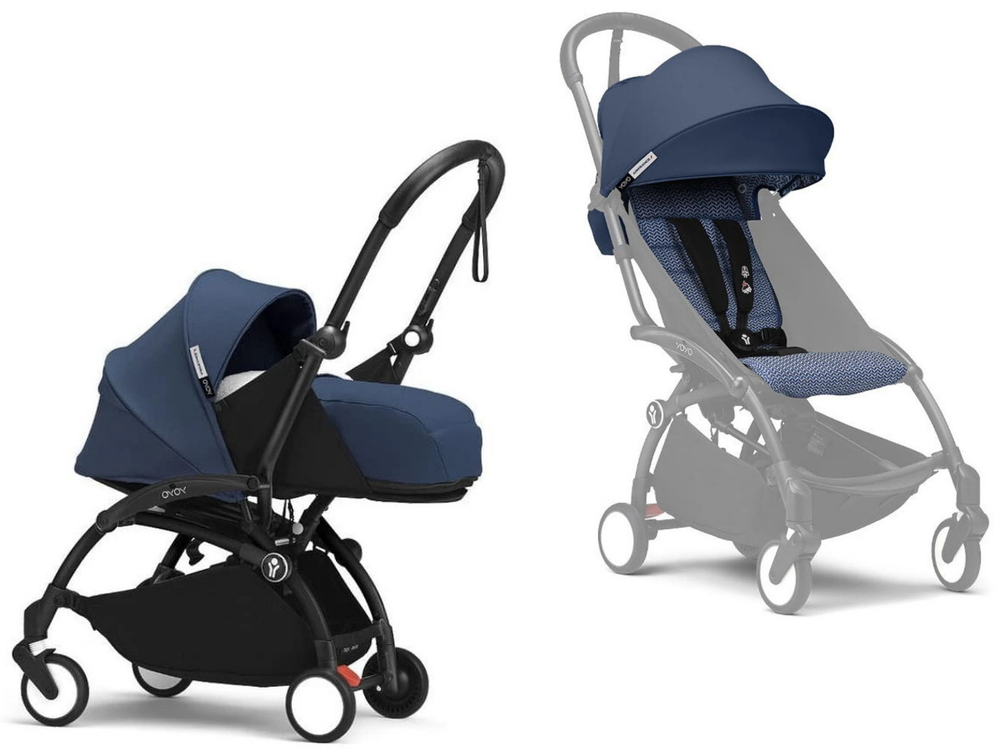Коляска Stokke YOYO3 Newborn Pack рама чёрная Black 2 в 1 Air France Blue