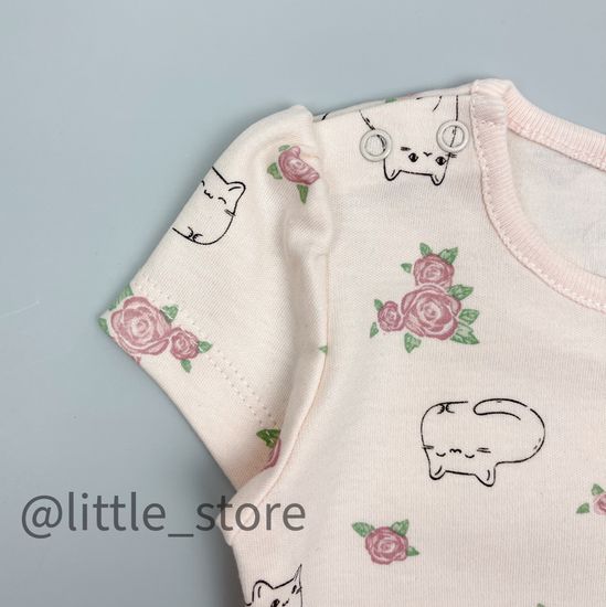 Футболка хлопковая "Кошечки и цветочки" светлый жемчуг