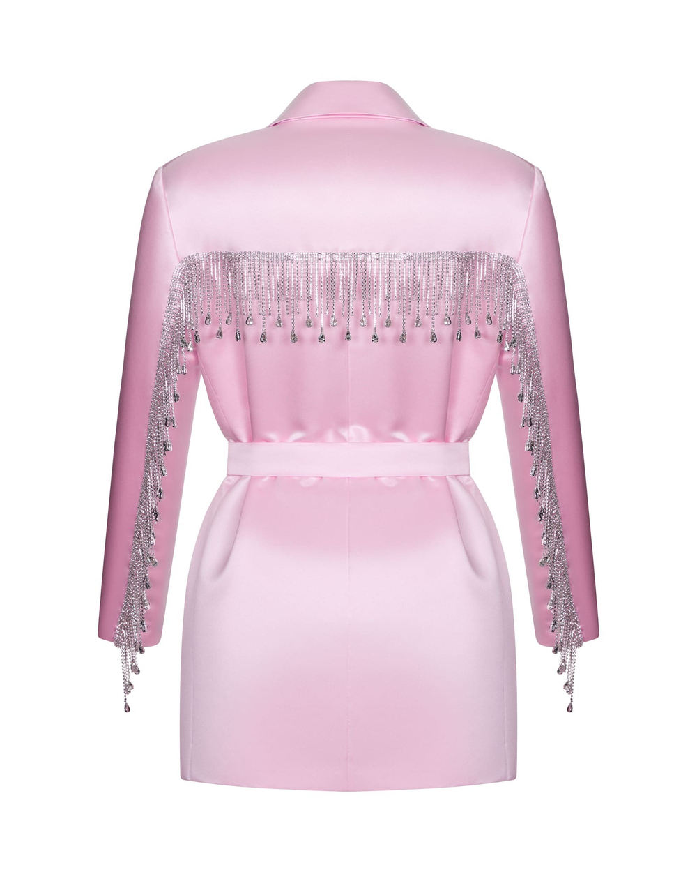 Платье-жакет из атласа с бахромой из камней, светло-розовый