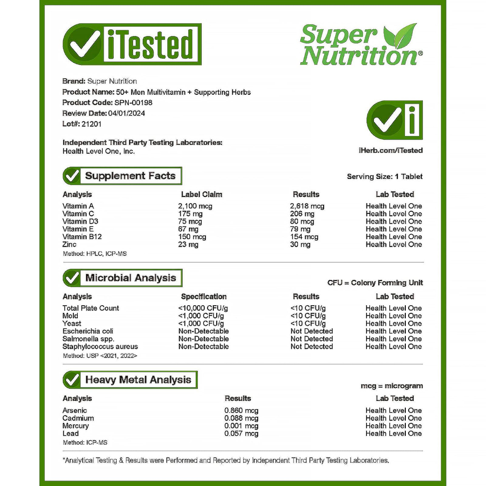 Super Nutrition, SimplyOne, мультивитамины и полезные травы для мужчин старше 50 лет, без железа, 90 таблеток
