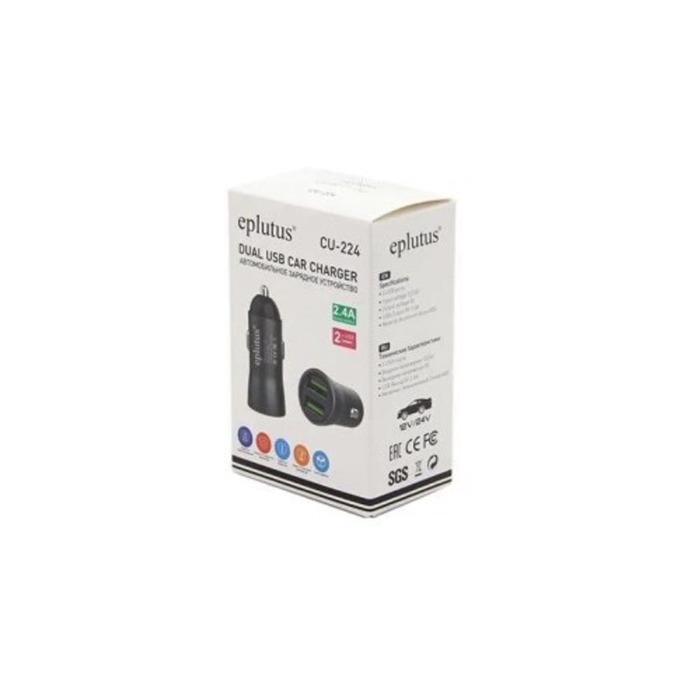 Зарядное устр-во в прикур. 2 USB 2.4A металл (Eplutus)