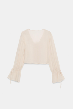 ZARA ТОП С ВЫШИВКОЙ И ЗАВЯЗКАМИ, ЦВЕТ РОЗОВОГО ДЕРЕВА