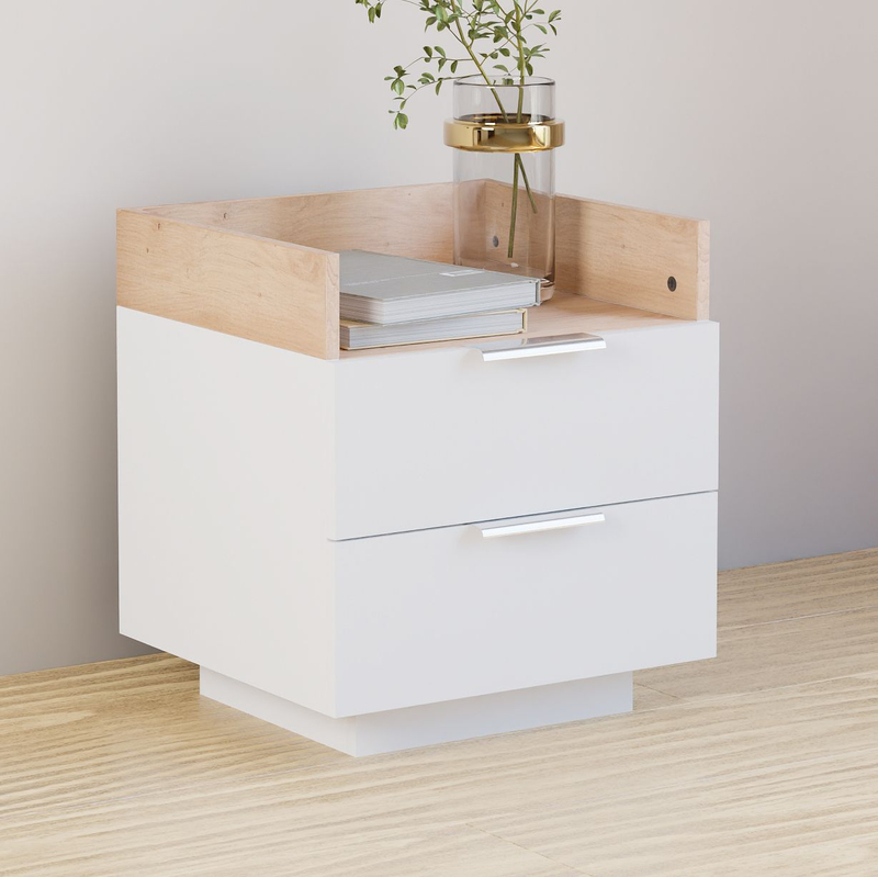 Тумба прикроватная, 45х42х50, Меламин, напольная, с ящиками, белый / артизан, Dipriz