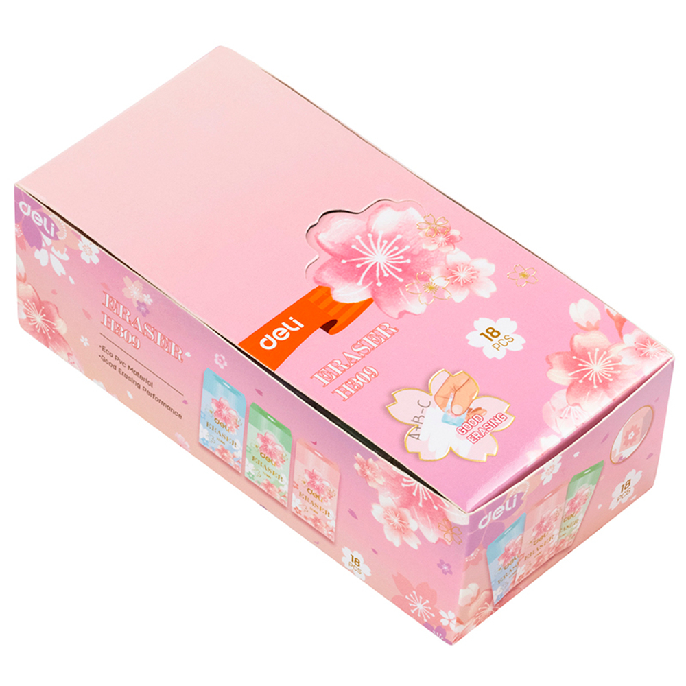 Ластик DELI "Cherry Blossom", прямоугольный, ассорти (38х20х20 мм)