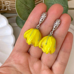 LEFIREL' Серьги серебряные женские "Зарнина" с цветами из муранского стекла / ювелирные украшения из родированного серебра 925