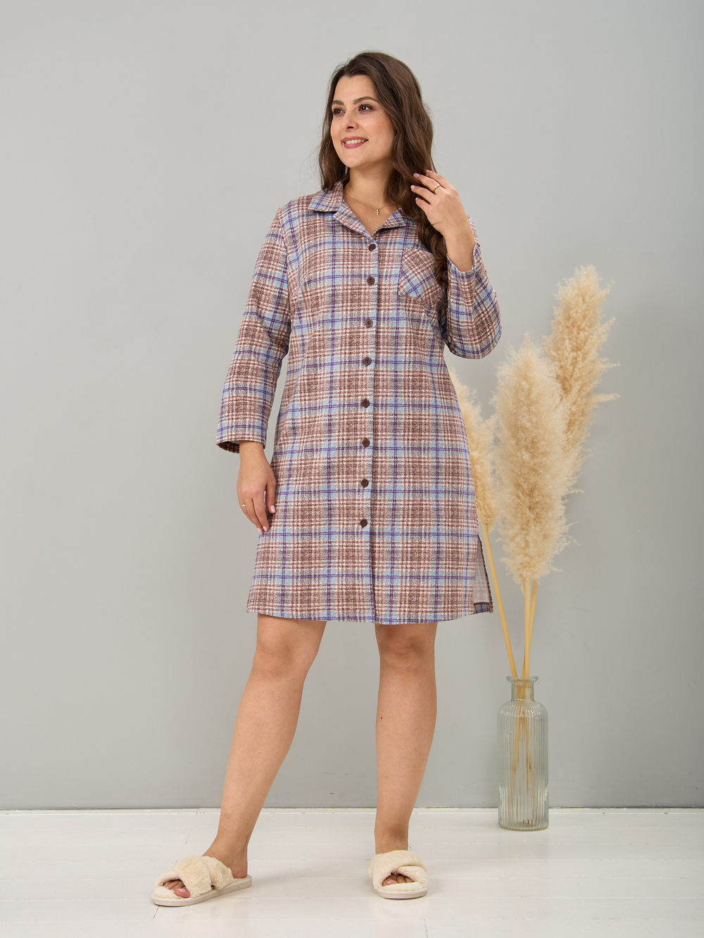 Туника Д-119/клеткабеж-бирюза